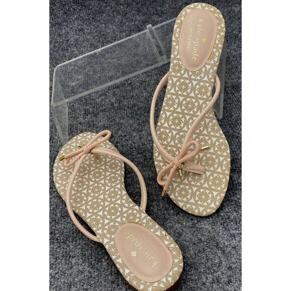 Kate Spade Sandals Women Size 6.5 Mistic Bow Flat Thong Pink Beige Flip Flop - Picture 8 of 8